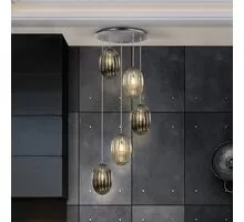 Pendul Schuller Ovila, 5xE27, crom, gri, coniac, dimabil