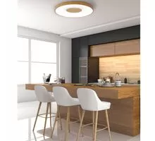 Plafoniera LED Mantra Coin, 80W, 2700K-5000K, lemn natur, dimabil, telecomanda