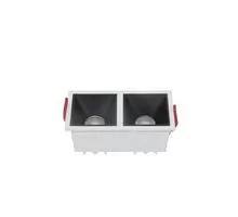 Spot fix LED Maytoni Alfa LED, 2x10W, 3000K, TRIAC, incastrat, filtru anti-glare, alb-negru