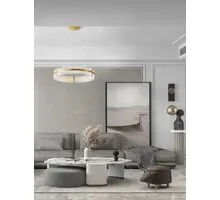 Pendul LED Nova Luce Kezo, 56W, 3500K, auriu satinat-transparent, dimabil, Triac