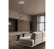 Pendul LED Nova Luce Noemi, 65W, 3000K, 4320 lumeni, D620 mm, Hmax 2390 mm, alb, negru, dimabil Triac