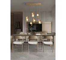 Pendul LED Nova Luce Malory, 24W, 3000K, Hmax 1870 mm, baza liniara, alb, auriu, dimabil Triac