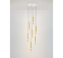 Pendul LED Nova Luce Noemi, 37W, 3000K, 2520 lumeni, D470 mm, Hmax 2390 mm, alb, alama auriu, negru, dimabil Triac
