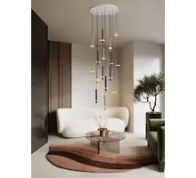 Pendul LED Nova Luce Noemi, 88W, 3000K, 5760 lumeni, D720 mm, Hmax 3380 mm, alb, alama auriu, negru, dimabil Triac